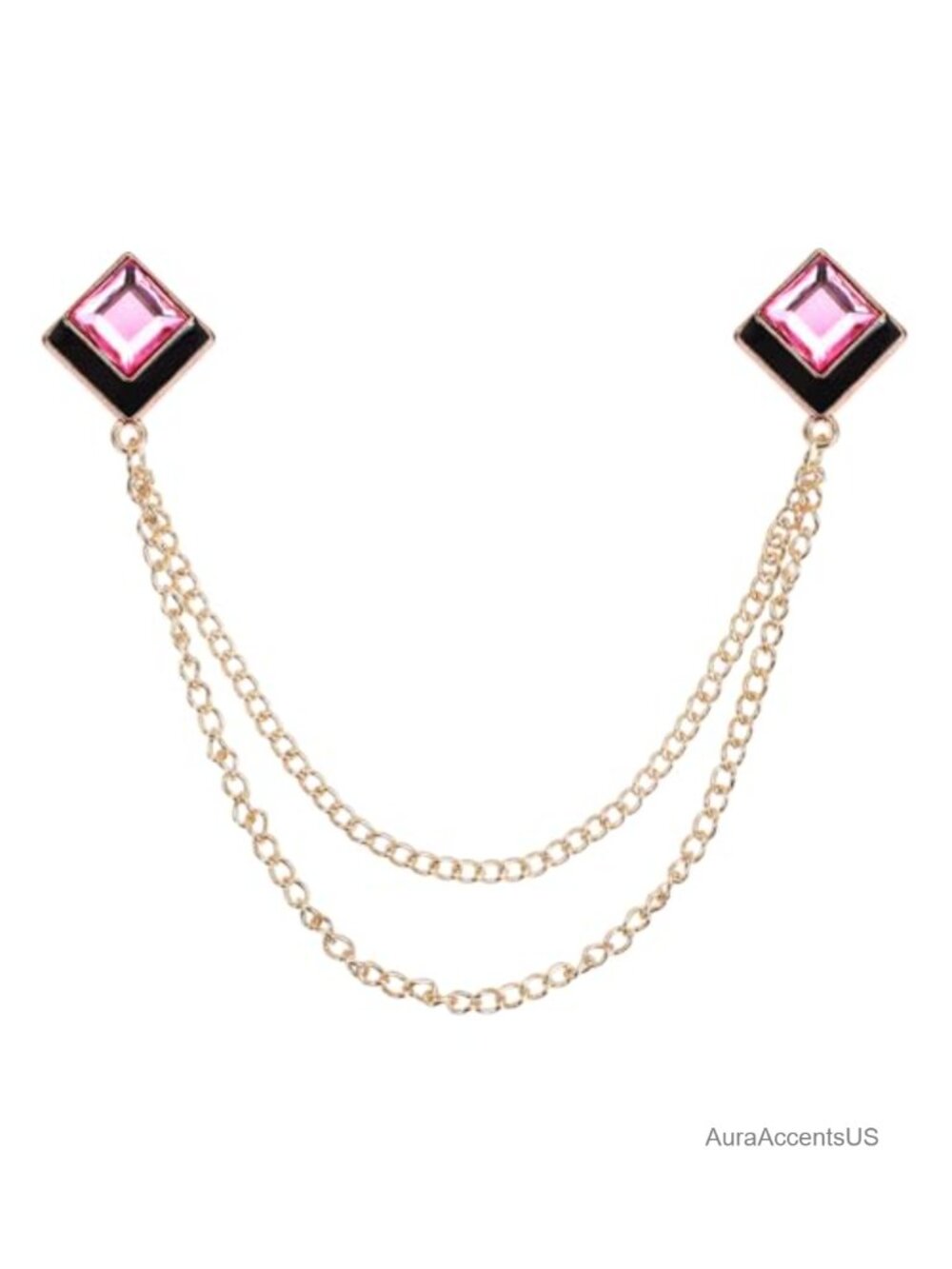 Alloy Rhinestone Gem Chain Brooch Pin Square Crystal Badge Lapel Pin for Women